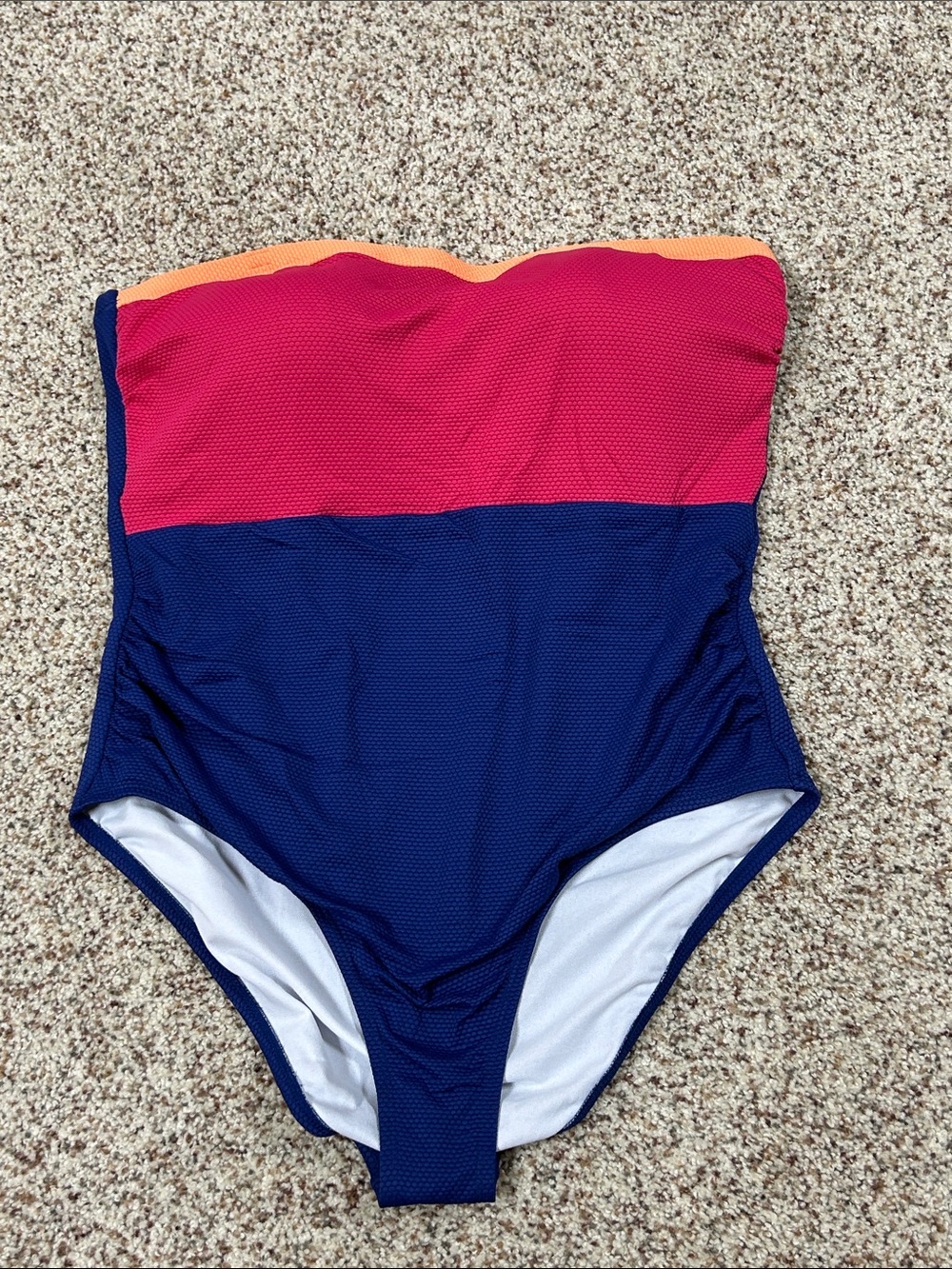 Colorblock Strapless Women’s Swim Bodysuit in Navy, Pink & Orange